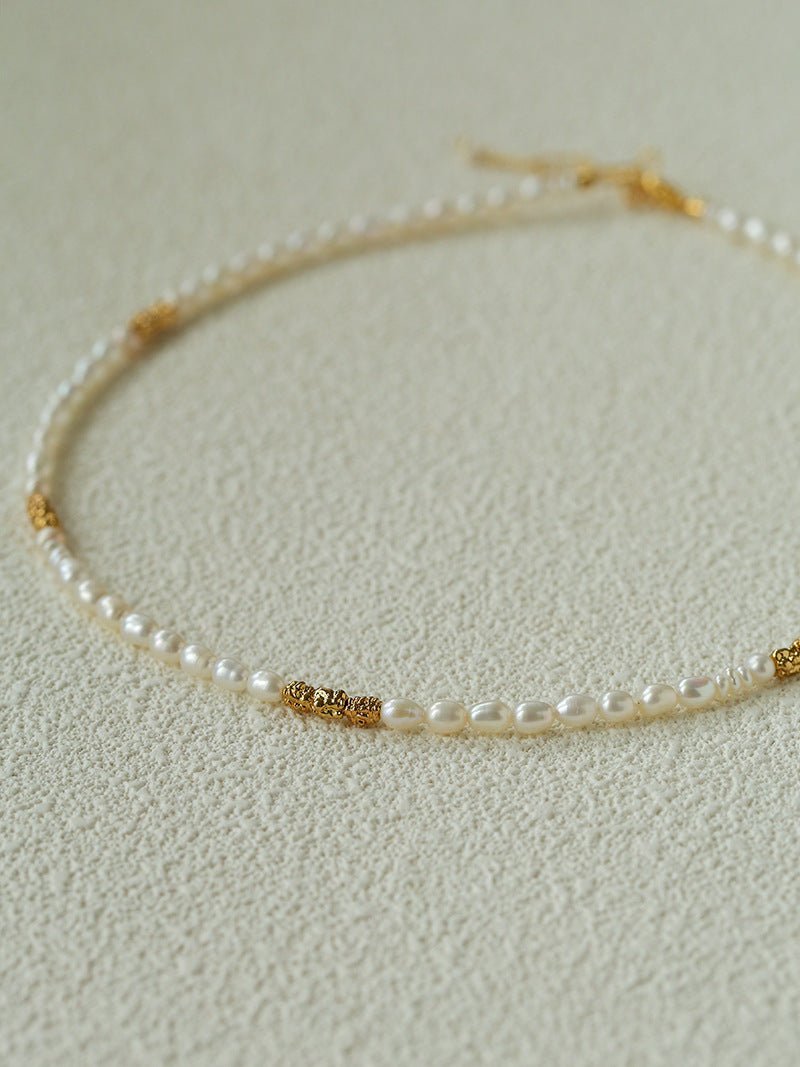 Mixed Freshwater Pearl Lava Grain Gold Collarbone Necklace - floysun