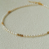 Mixed Freshwater Pearl Lava Grain Gold Collarbone Necklace - floysun