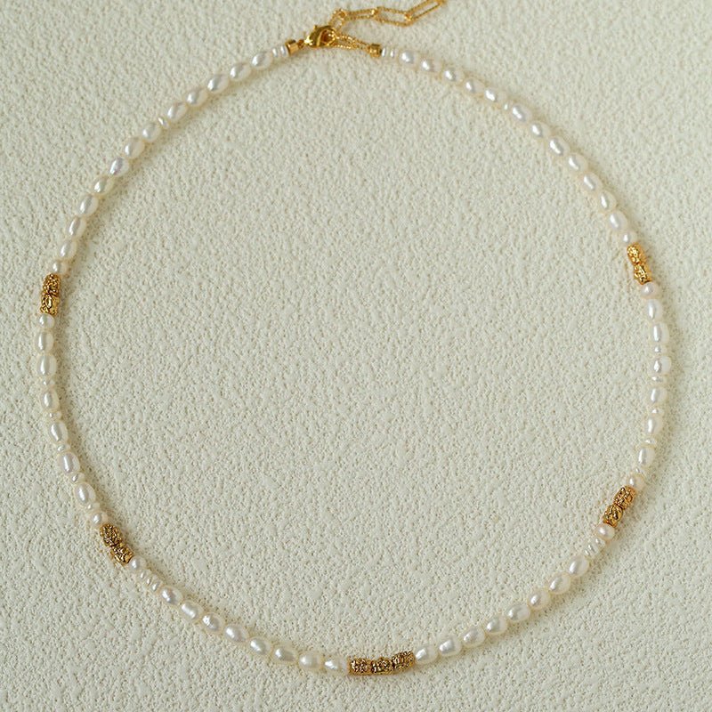 Mixed Freshwater Pearl Lava Grain Gold Collarbone Necklace - floysun