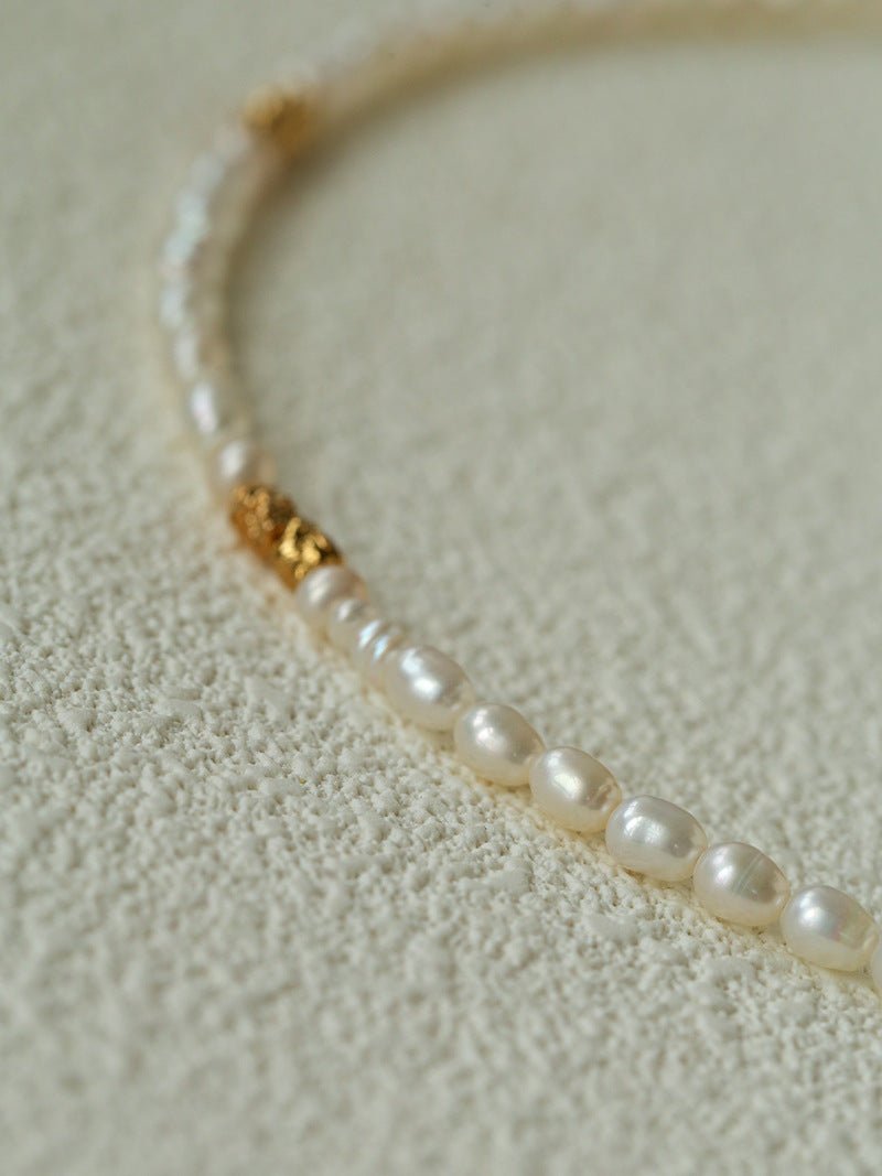 Mixed Freshwater Pearl Lava Grain Gold Collarbone Necklace - floysun