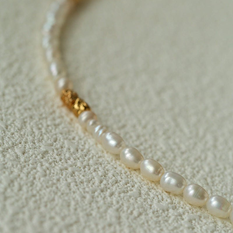 Mixed Freshwater Pearl Lava Grain Gold Collarbone Necklace - floysun