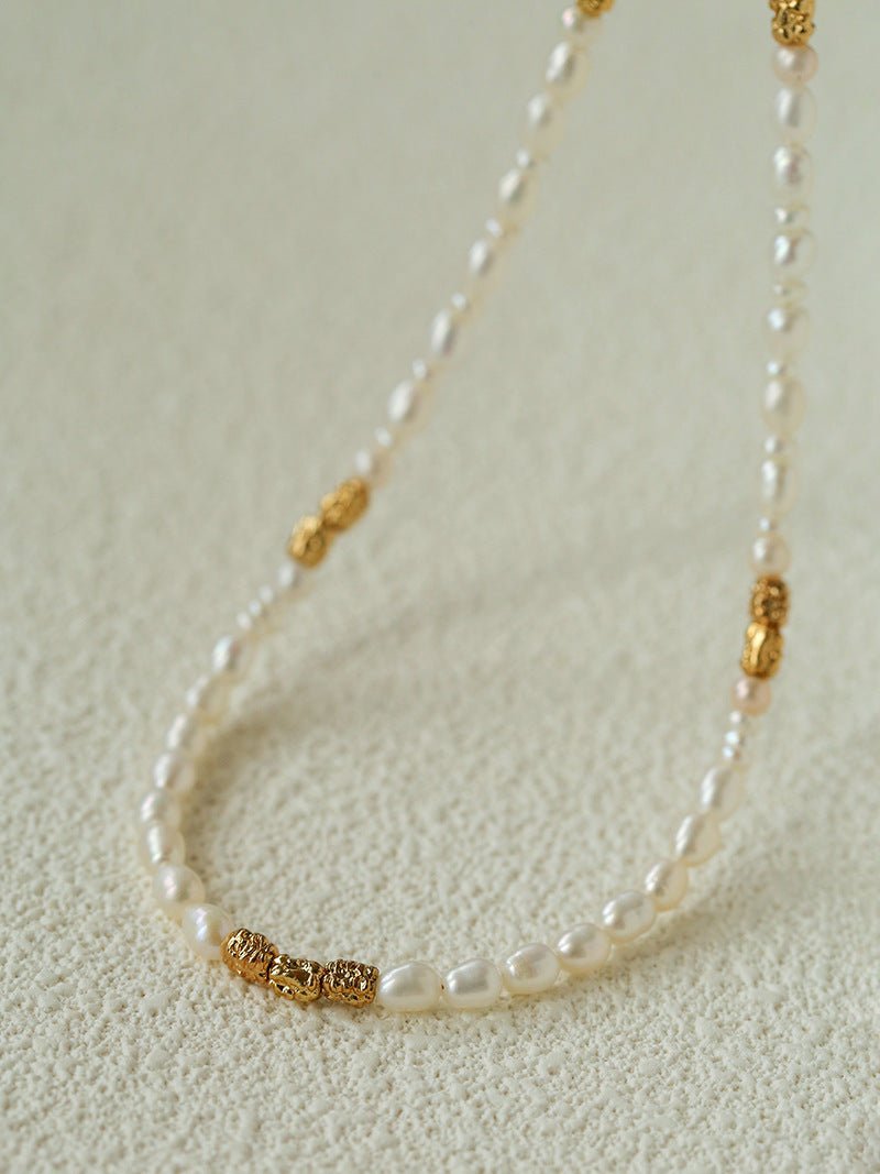 Mixed Freshwater Pearl Lava Grain Gold Collarbone Necklace - floysun