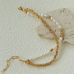 Mixed Freshwater Pearl Lava Grain Gold Stack Bracelet - floysun