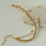 Mixed Freshwater Pearl Lava Grain Gold Stack Bracelet - floysun