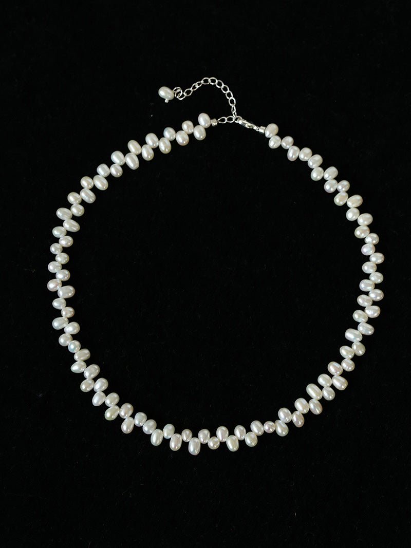 Modern Classic Alternating Rice Pearl Choker - Elegant Natural Freshwater Pearl Necklace - floysun