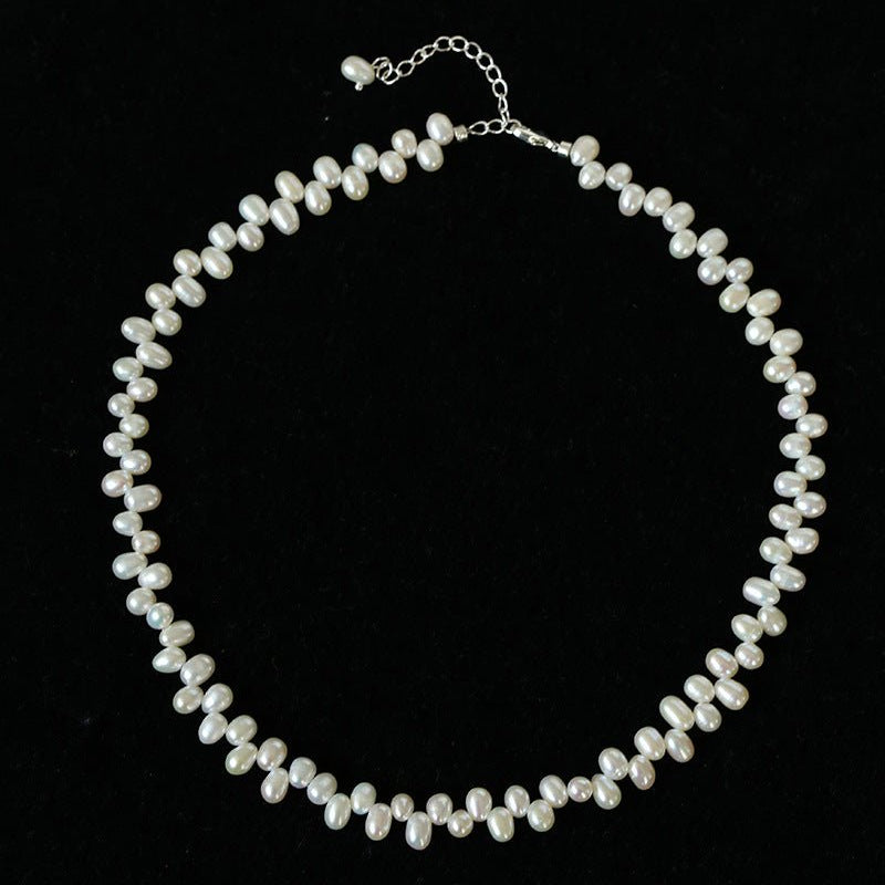 Modern Classic Alternating Rice Pearl Choker - Elegant Natural Freshwater Pearl Necklace - floysun