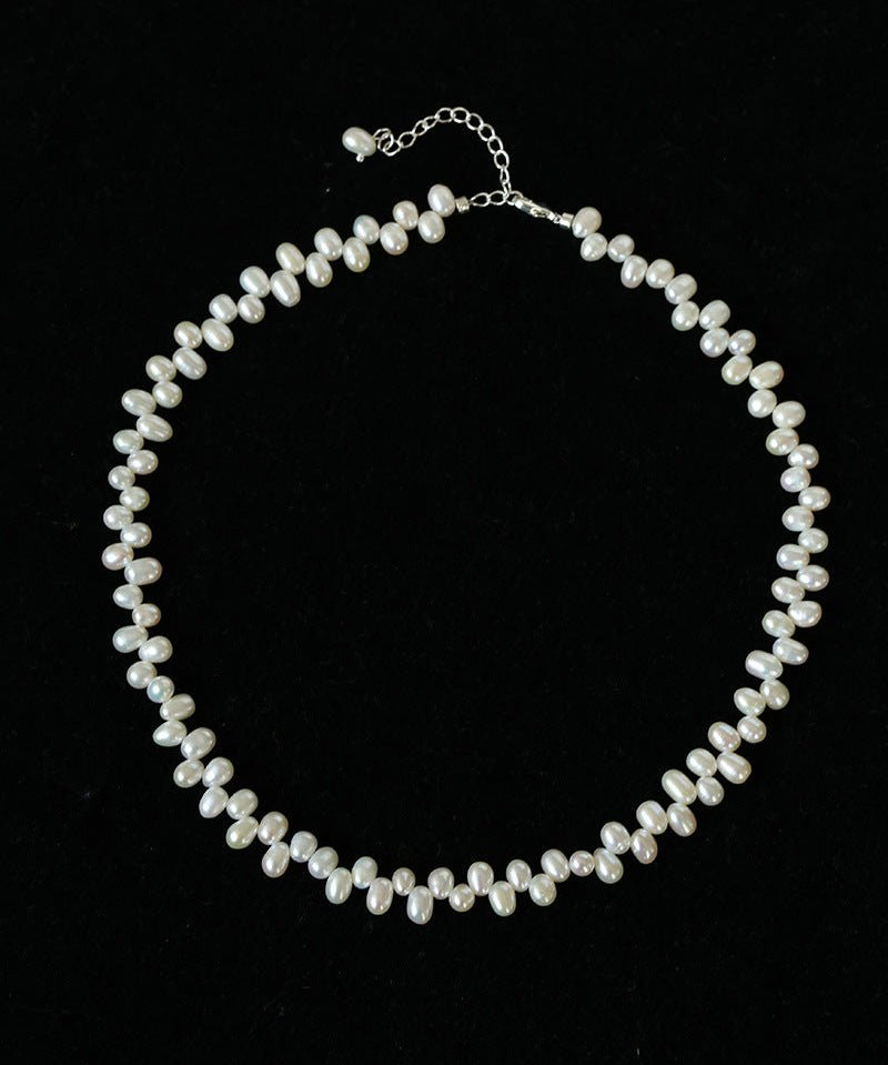 Modern Classic Alternating Rice Pearl Choker - Elegant Natural Freshwater Pearl Necklace - floysun