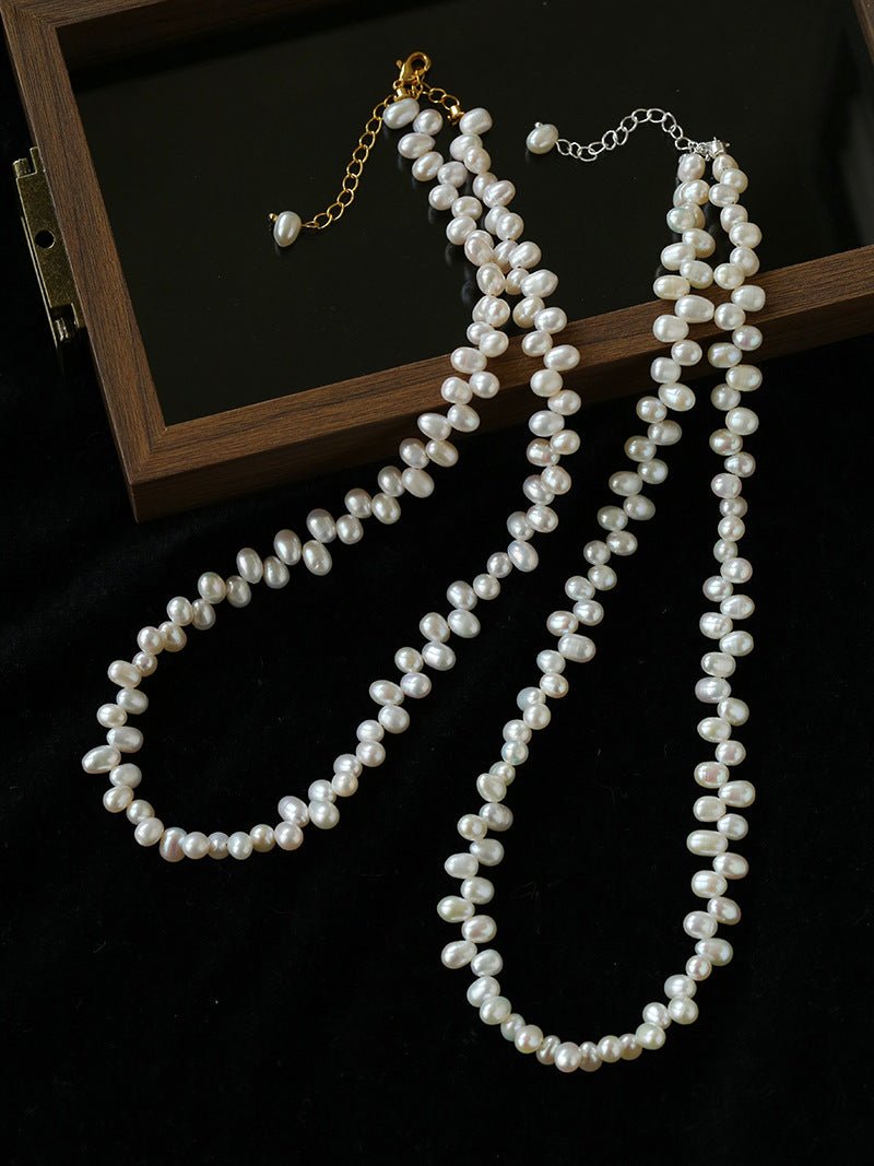 Modern Classic Alternating Rice Pearl Choker - Elegant Natural Freshwater Pearl Necklace - floysun