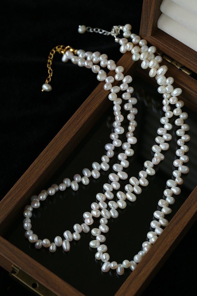 Modern Classic Alternating Rice Pearl Choker - Elegant Natural Freshwater Pearl Necklace - floysun