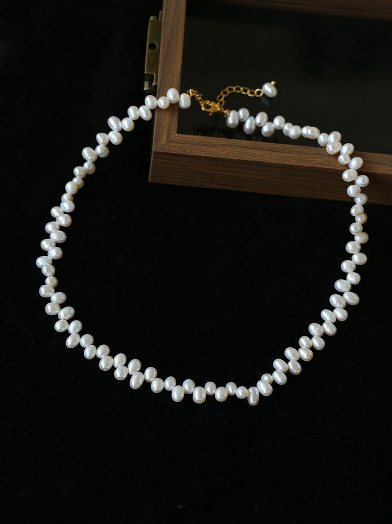 Modern Classic Alternating Rice Pearl Choker - Elegant Natural Freshwater Pearl Necklace - floysun