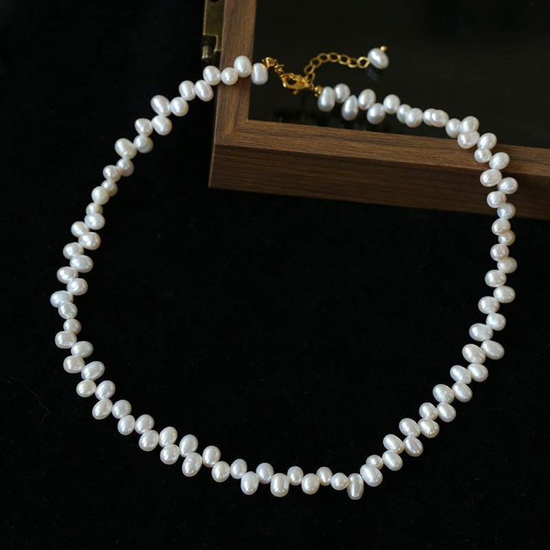 Modern Classic Alternating Rice Pearl Choker - Elegant Natural Freshwater Pearl Necklace - floysun
