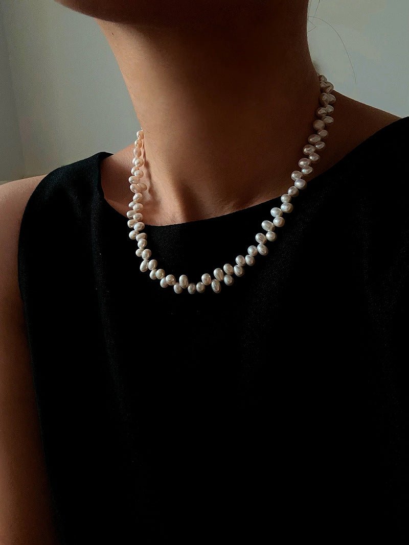 Modern Classic Alternating Rice Pearl Choker - Elegant Natural Freshwater Pearl Necklace - floysun