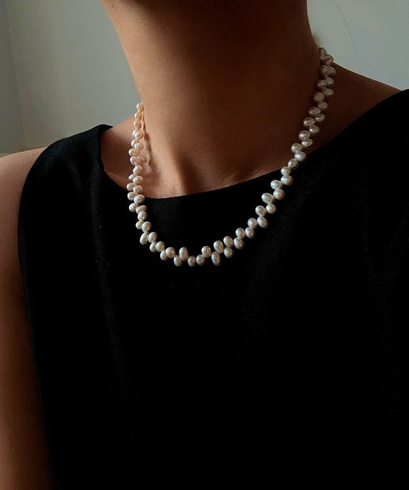 Modern Classic Alternating Rice Pearl Choker - Elegant Natural Freshwater Pearl Necklace - floysun