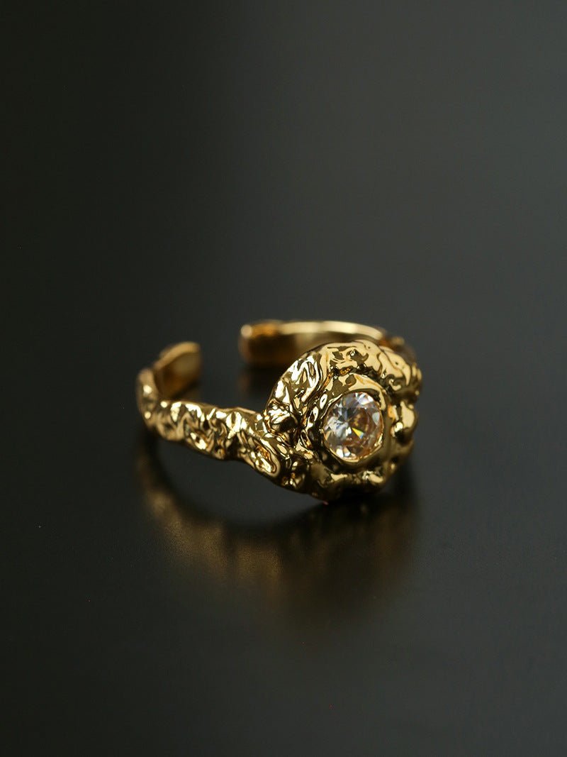 Molten Lava Texture Cubic Zirconia Open Ring - floysun