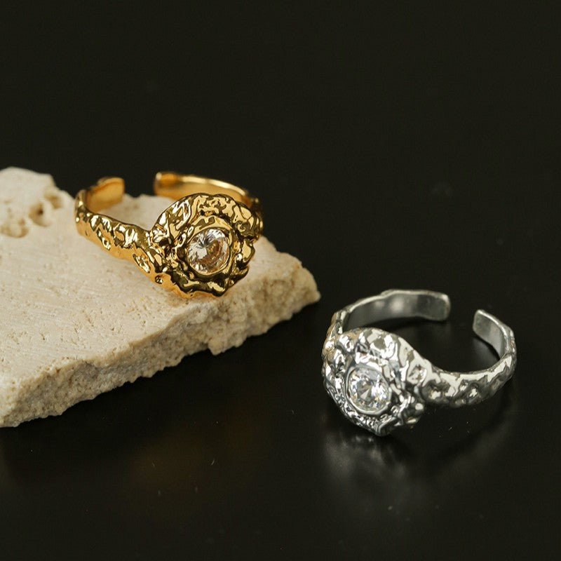 Molten Lava Texture Cubic Zirconia Open Ring - floysun