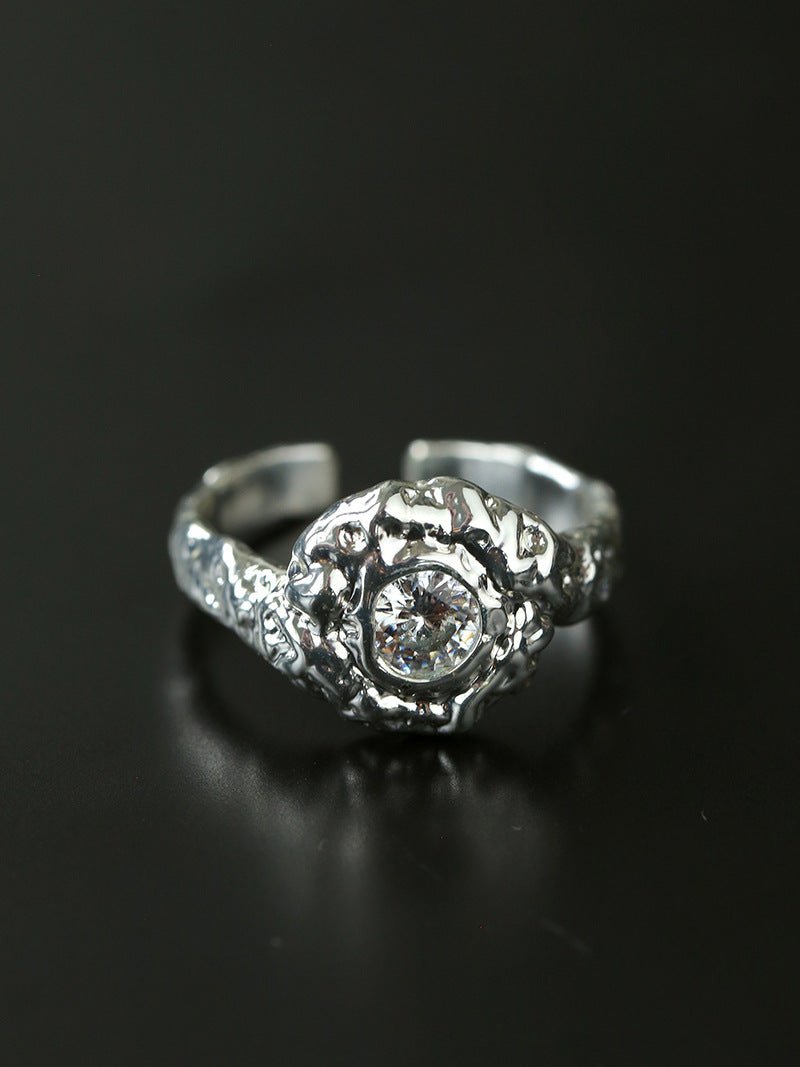 Molten Lava Texture Cubic Zirconia Open Ring - floysun