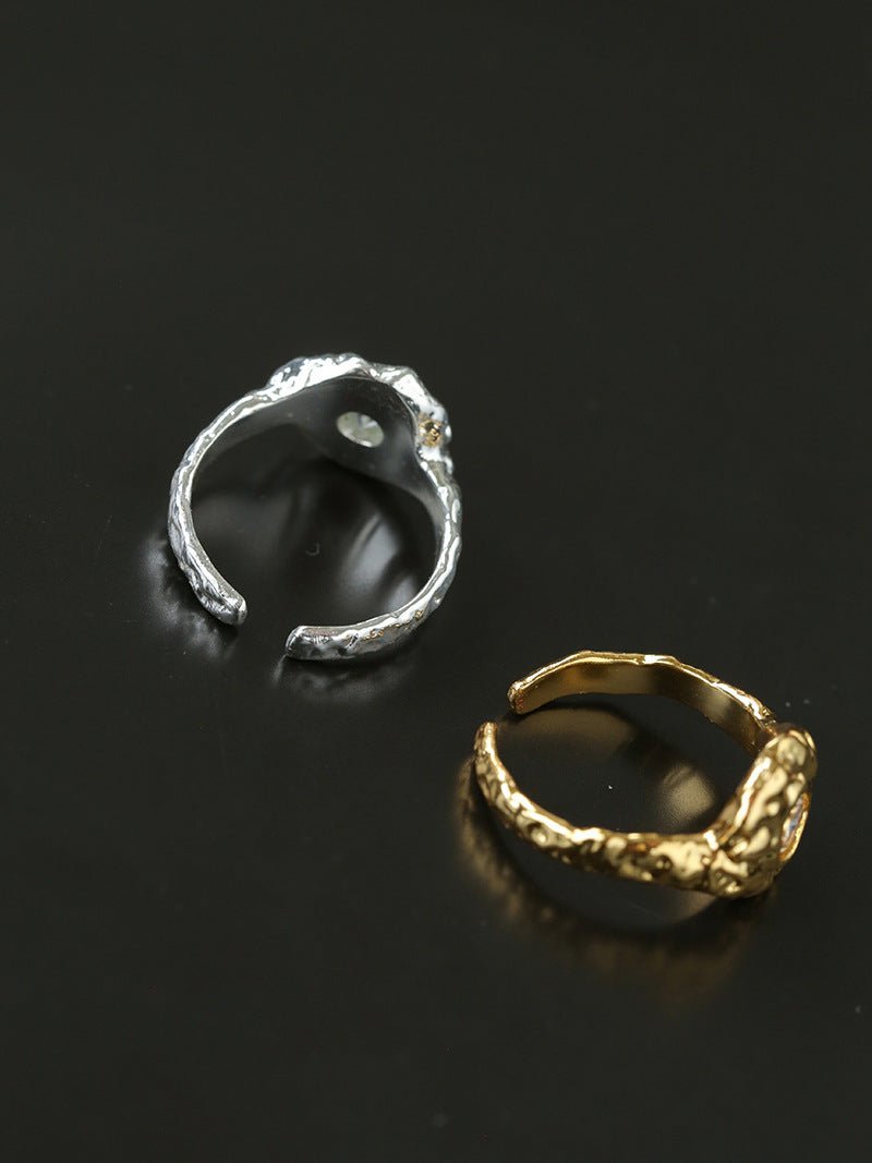 Molten Lava Texture Cubic Zirconia Open Ring - floysun