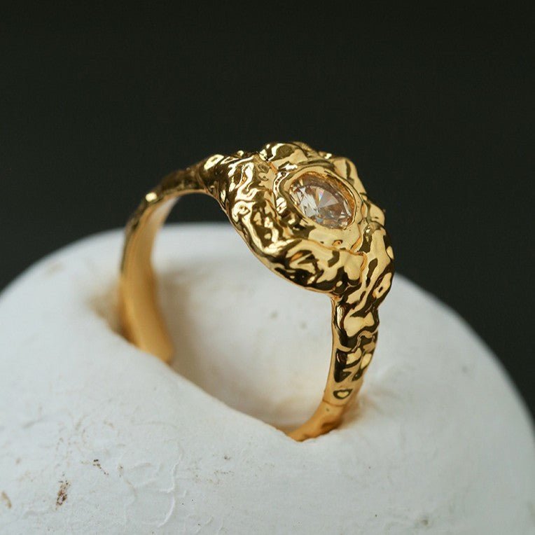 Molten Lava Texture Cubic Zirconia Open Ring - floysun