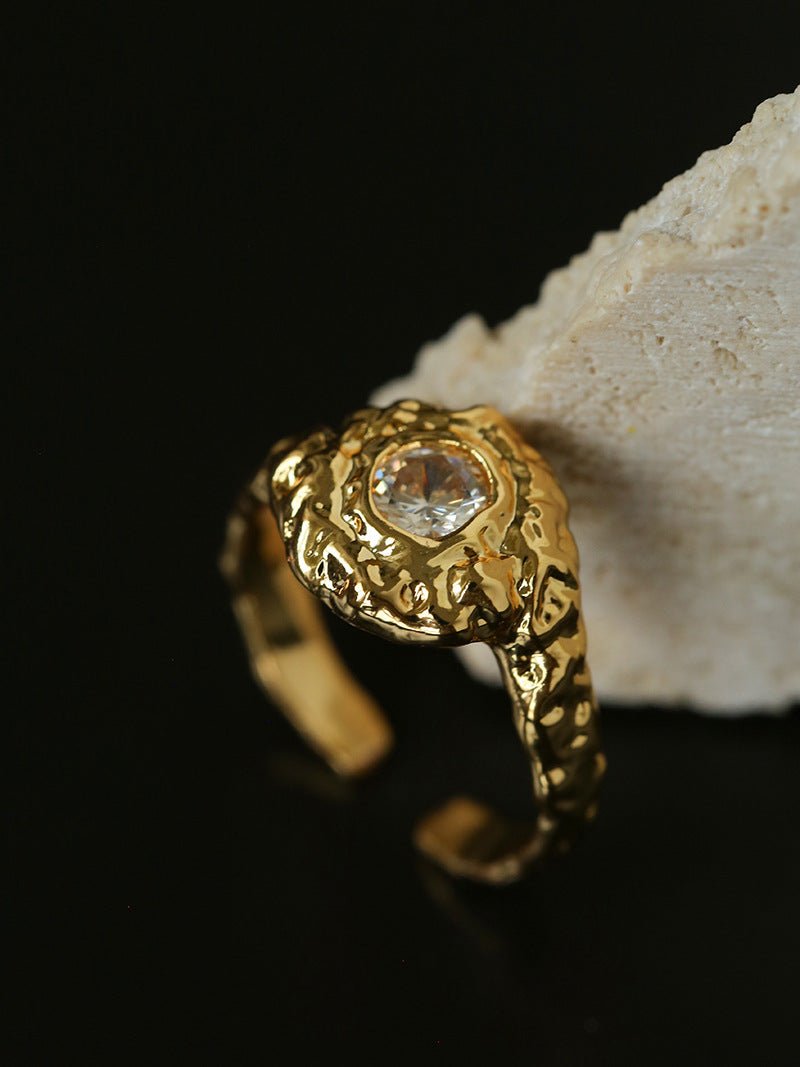 Molten Lava Texture Cubic Zirconia Open Ring - floysun