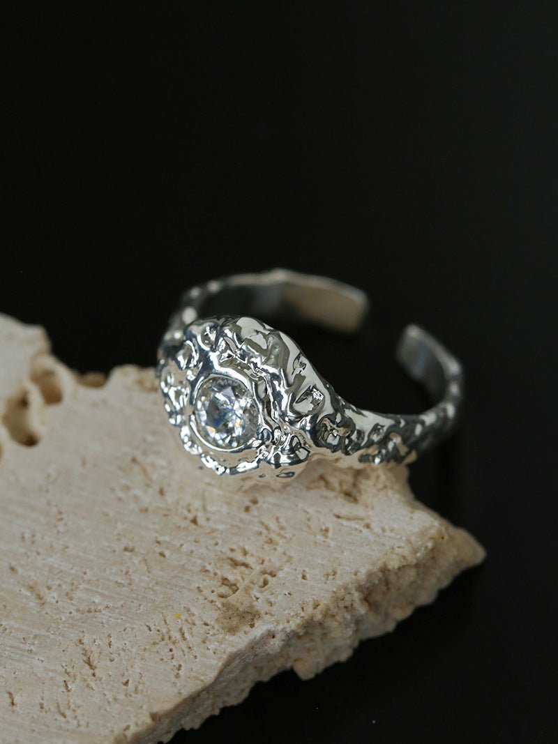 Molten Lava Texture Cubic Zirconia Open Ring - floysun
