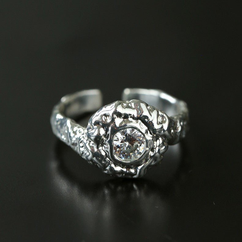 Molten Lava Texture Cubic Zirconia Open Ring - floysun