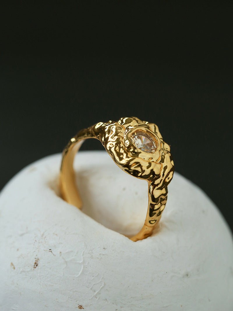 Molten Lava Texture Cubic Zirconia Open Ring - floysun