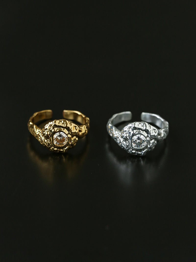 Molten Lava Texture Cubic Zirconia Open Ring - floysun