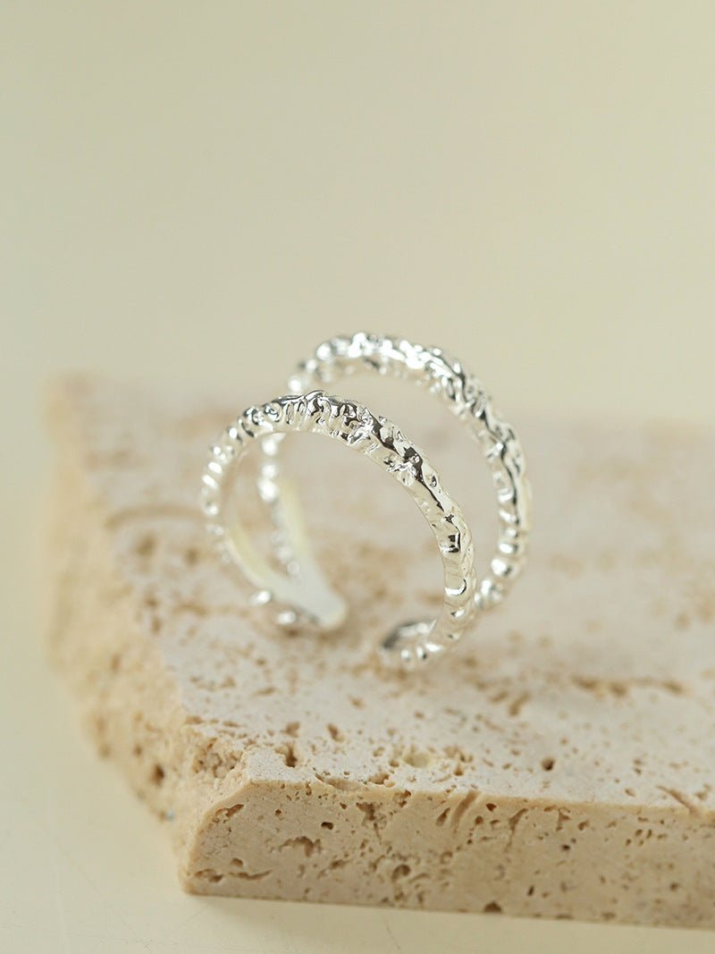 Molten Lava Texture Double-Band Hollow Open Ring - floysun