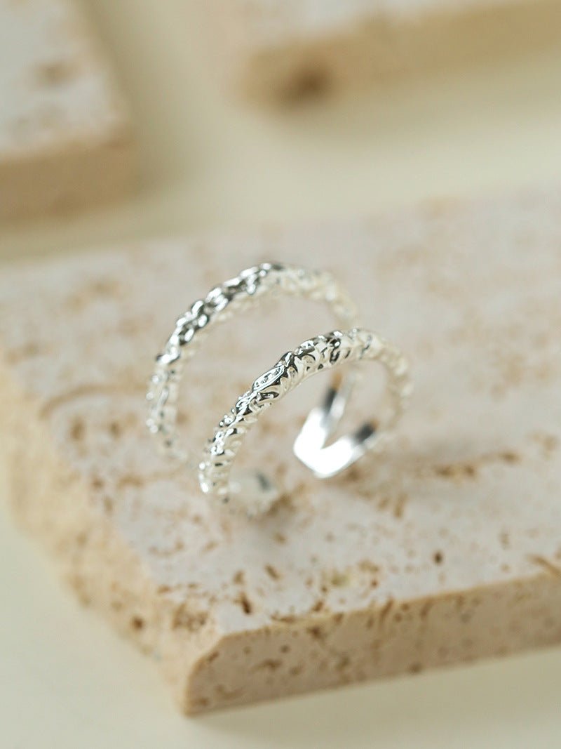 Molten Lava Texture Double-Band Hollow Open Ring - floysun