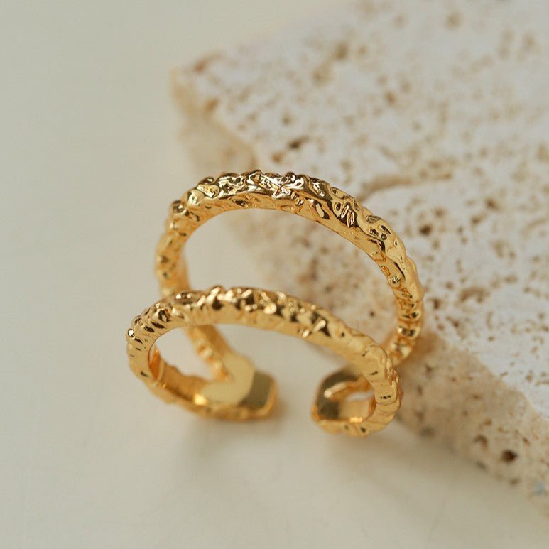 Molten Lava Texture Double-Band Hollow Open Ring - floysun