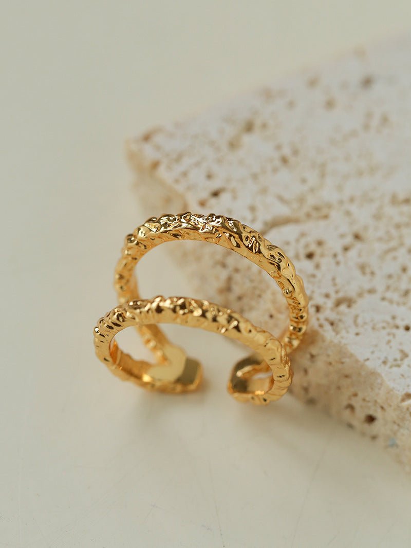 Molten Lava Texture Double-Band Hollow Open Ring - floysun