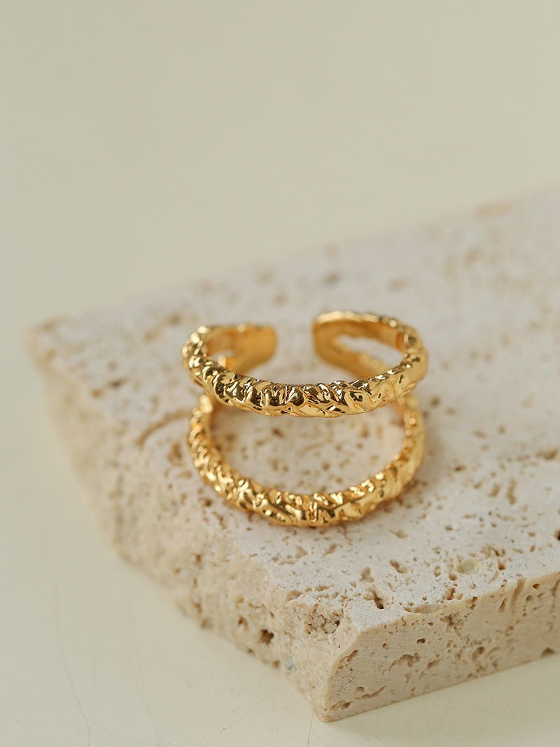 Molten Lava Texture Double-Band Hollow Open Ring - floysun