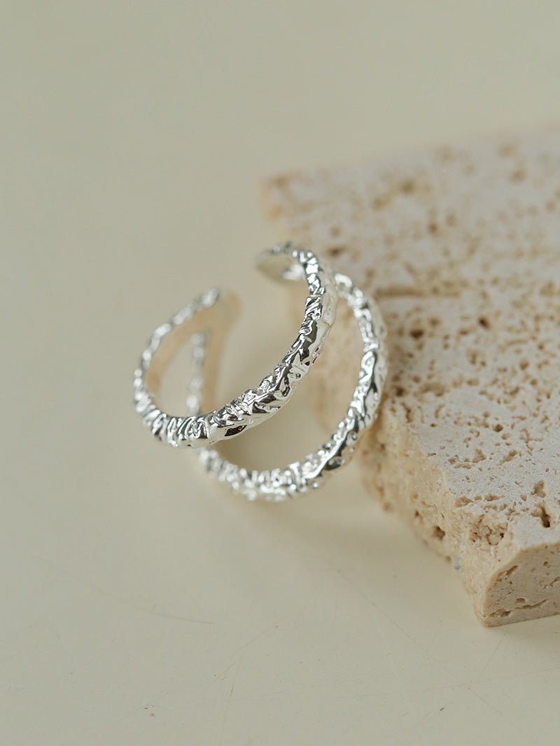 Molten Lava Texture Double-Band Hollow Open Ring - floysun