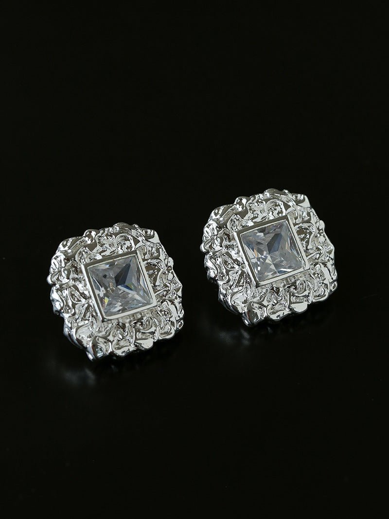 Molten Lava Texture Square Cubic Zirconia Stud Earrings - floysun
