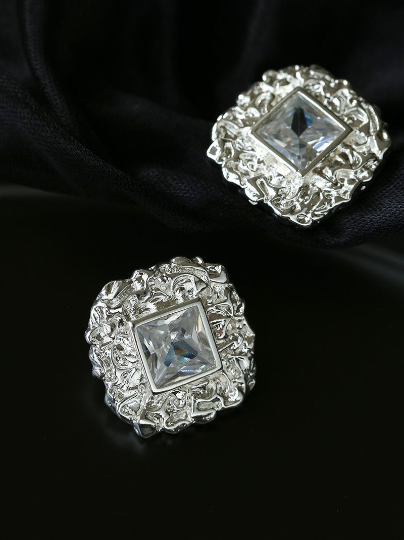 Molten Lava Texture Square Cubic Zirconia Stud Earrings - floysun
