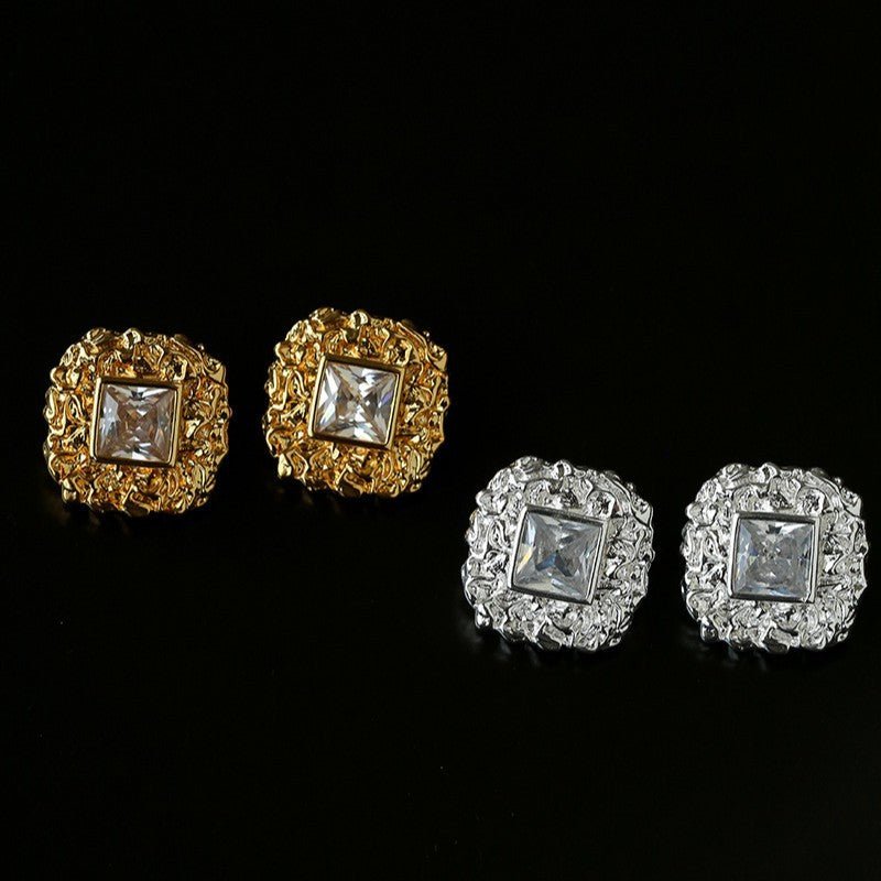 Molten Lava Texture Square Cubic Zirconia Stud Earrings - floysun