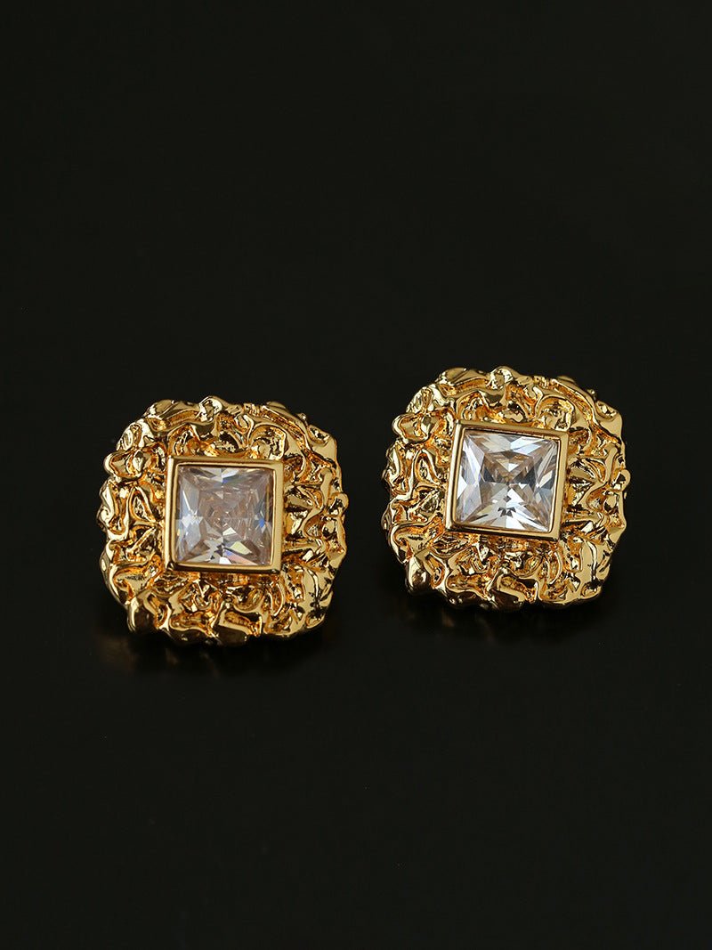 Molten Lava Texture Square Cubic Zirconia Stud Earrings - floysun
