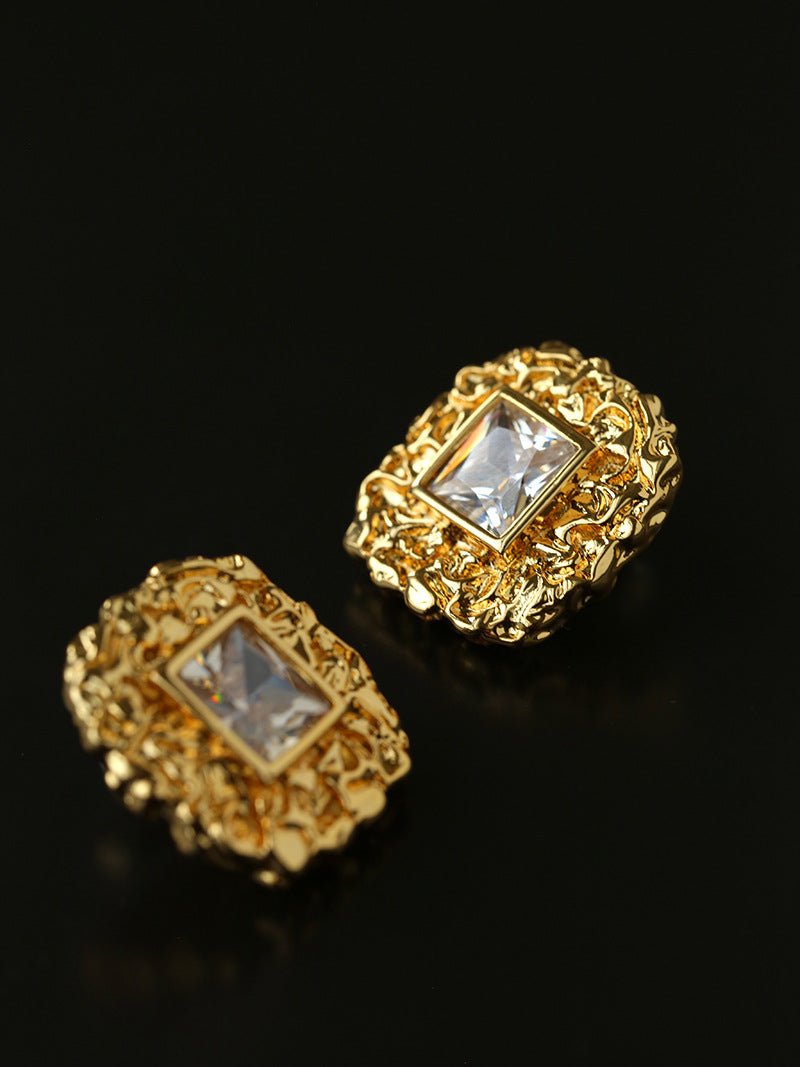 Molten Lava Texture Square Cubic Zirconia Stud Earrings - floysun