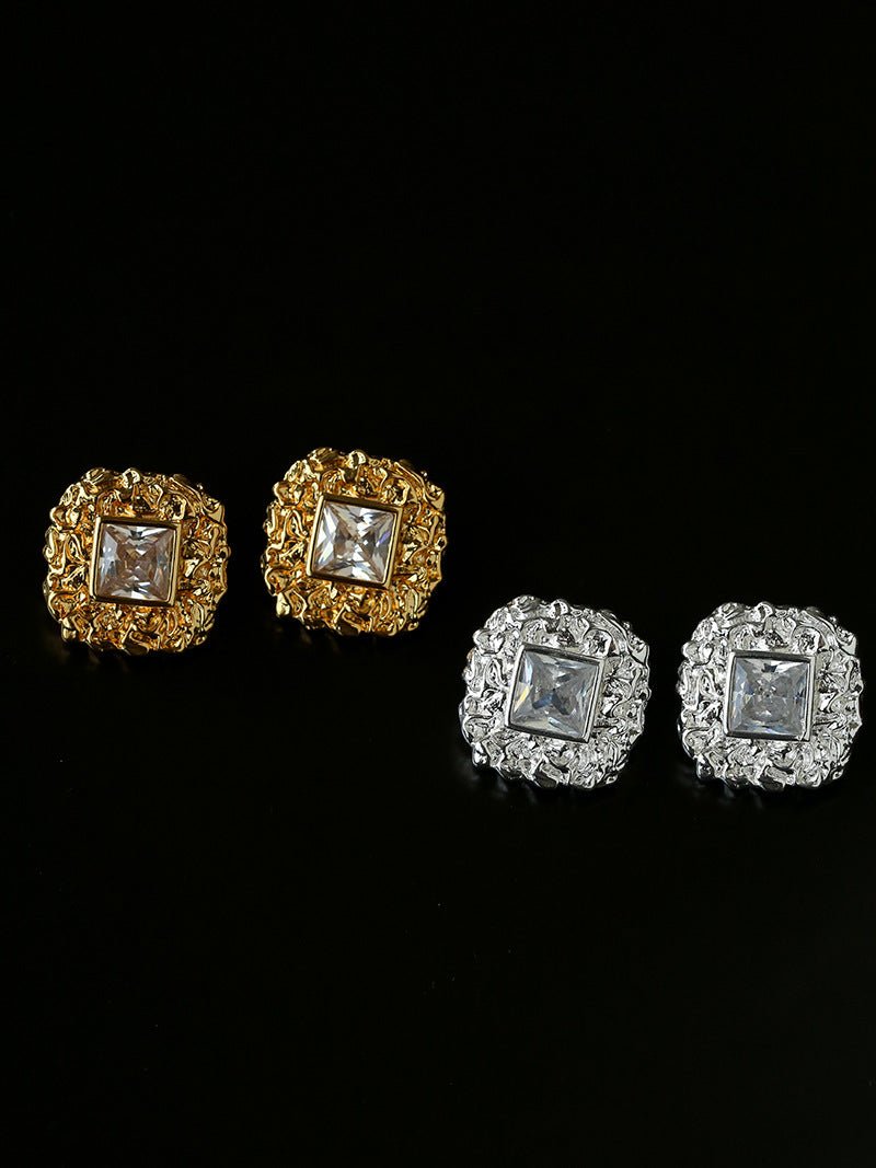 Molten Lava Texture Square Cubic Zirconia Stud Earrings - floysun