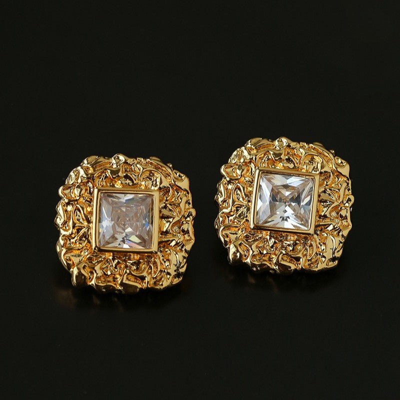 Molten Lava Texture Square Cubic Zirconia Stud Earrings - floysun