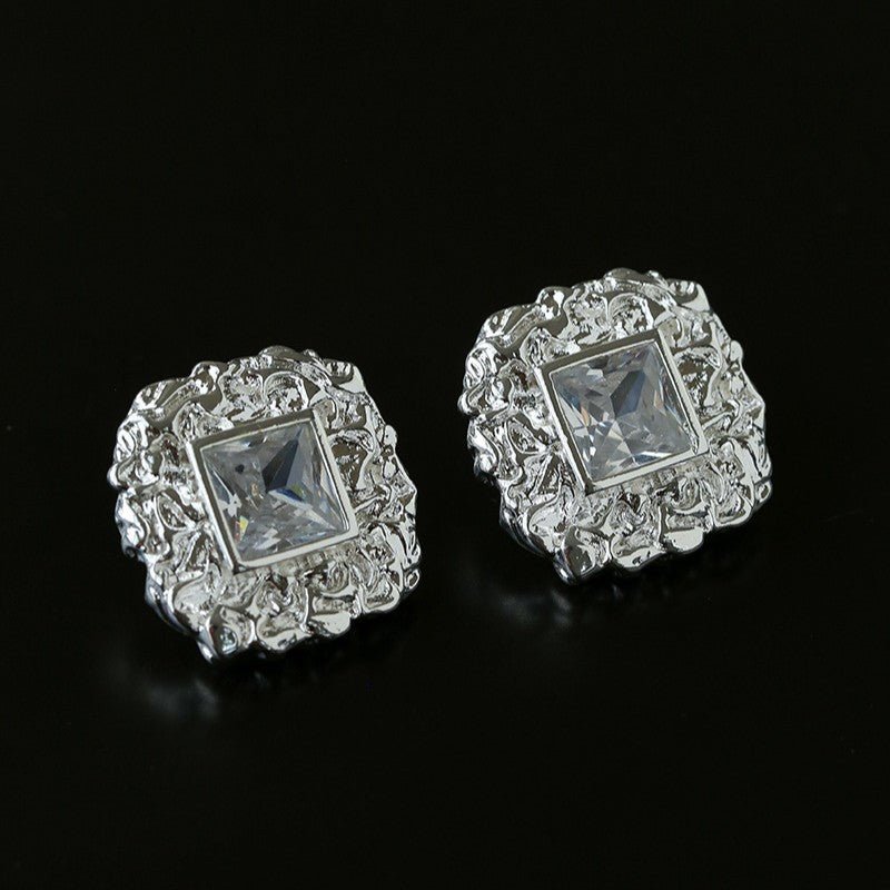 Molten Lava Texture Square Cubic Zirconia Stud Earrings - floysun