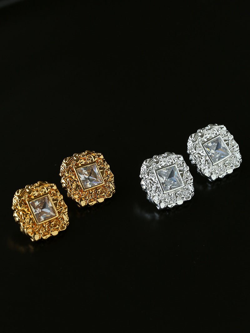 Molten Lava Texture Square Cubic Zirconia Stud Earrings - floysun
