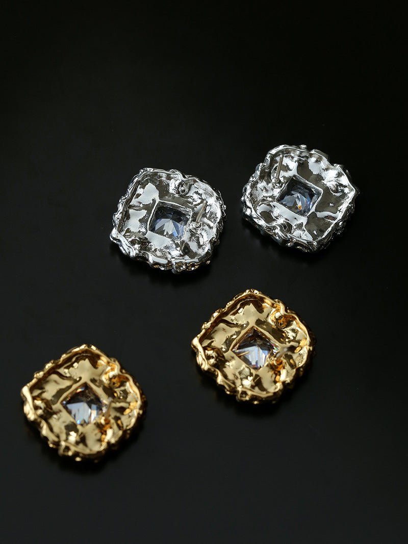 Molten Lava Texture Square Cubic Zirconia Stud Earrings - floysun