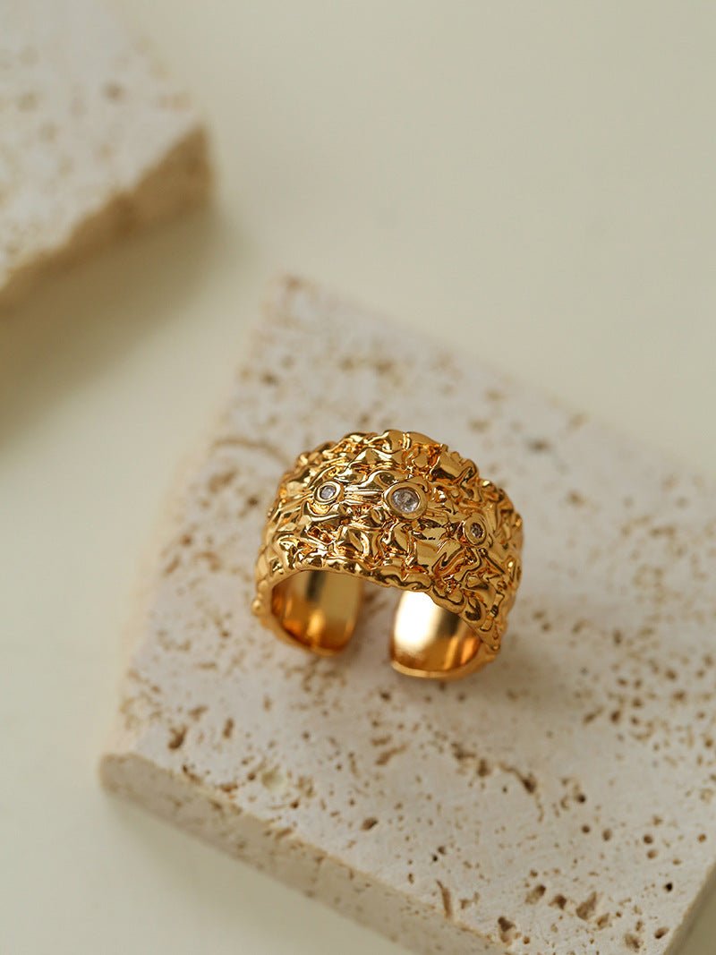 Molten Lava Texture Wide Cubic Zirconia Open Ring - floysun