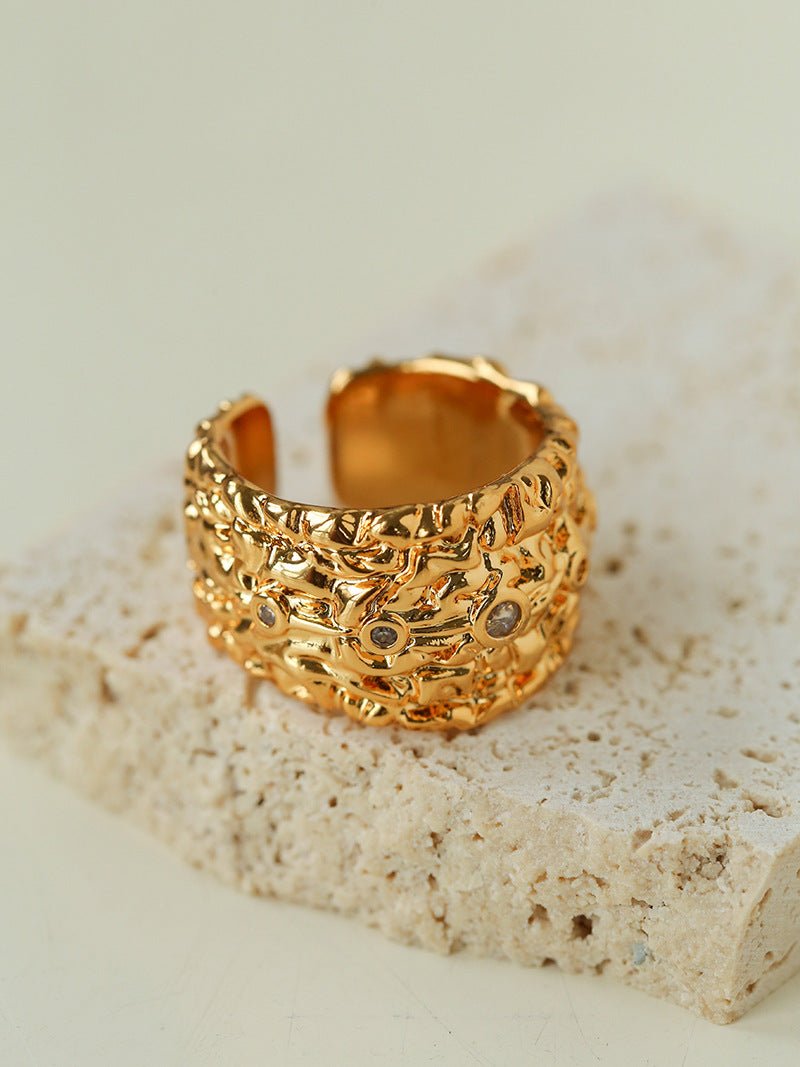Molten Lava Texture Wide Cubic Zirconia Open Ring - floysun