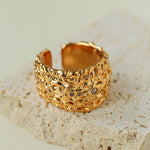 Molten Lava Texture Wide Cubic Zirconia Open Ring - floysun
