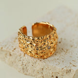 Molten Lava Texture Wide Cubic Zirconia Open Ring - floysun