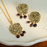 Molten Muse Textured Metal Garnet / Moss Agate Earrings - floysun