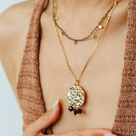 Molten Muse Textured Metal Garnet / Moss Agate Pendant Necklace - floysun