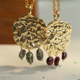 Molten Muse Textured Metal Garnet / Moss Agate Pendant Necklace - floysun